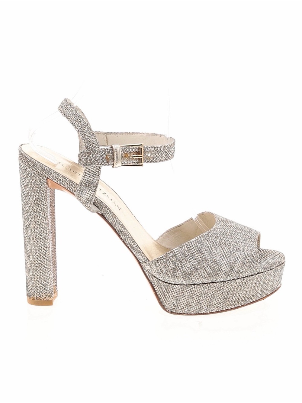 Stuart Weitzman Silver Glitter Platform Sandal with Ankle Strap